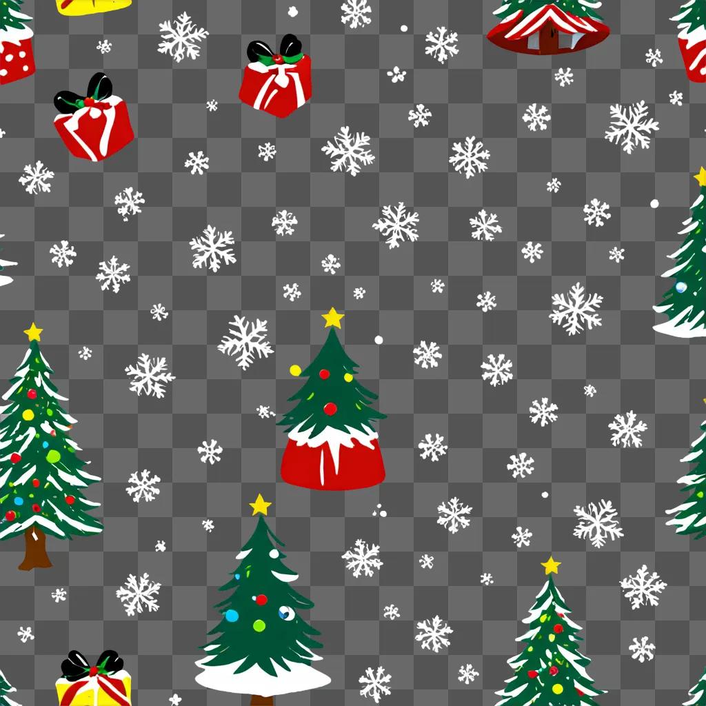 Disney christmas background with snowy trees and presents