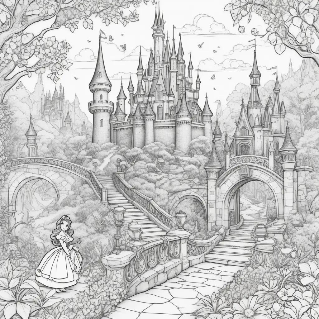 Disney coloring pages of a castle and princess