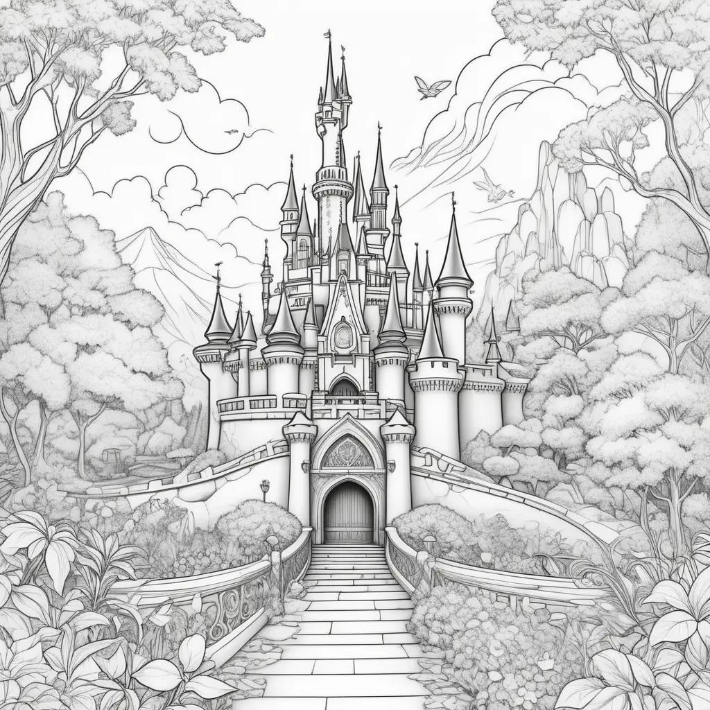 Disney coloring pages to print: castle and trees