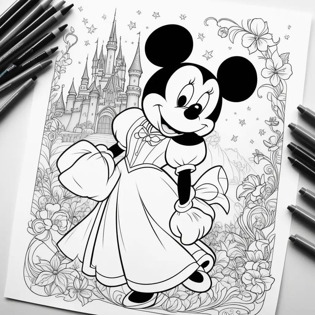 Disney coloring pages to print featuring Mickey Mouse and Princess Aurora