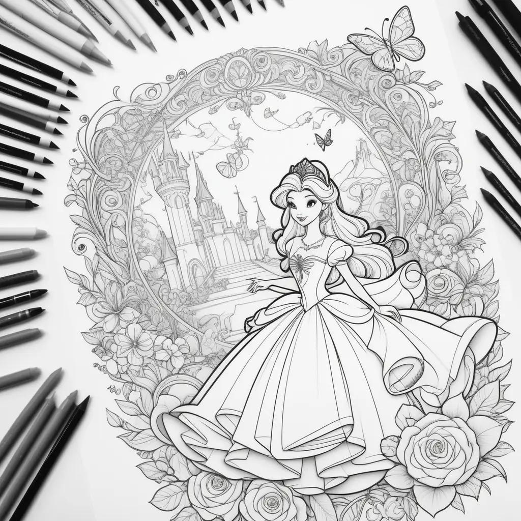 Disney coloring pages with princess and castle