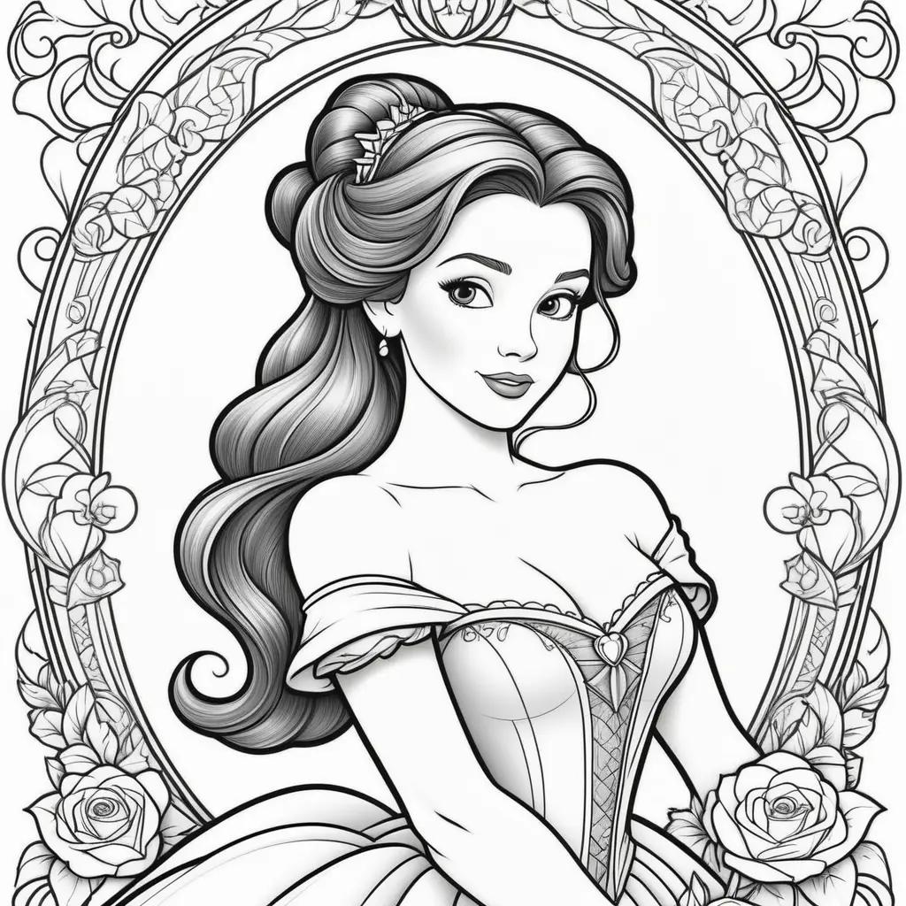 Disney princess Belle coloring pages black and white