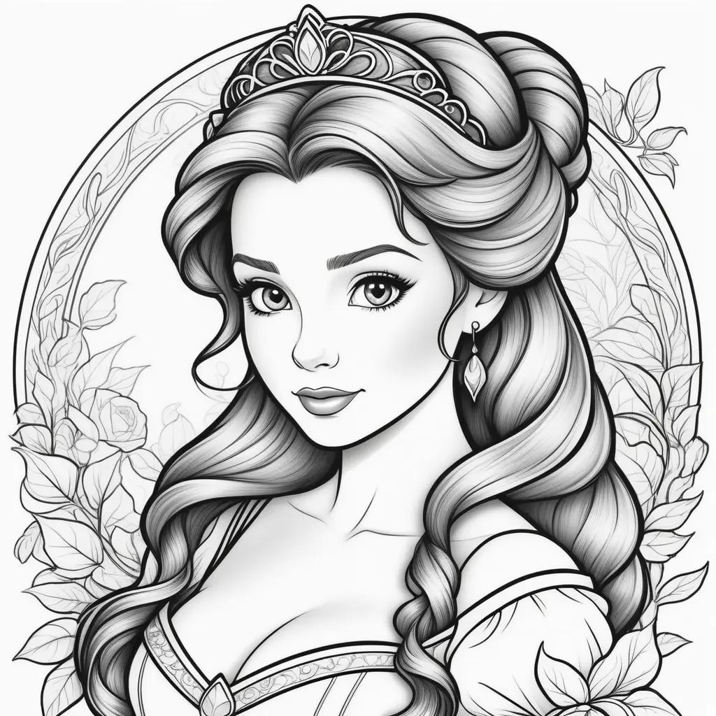 Disney princess Belle coloring pages with black and white