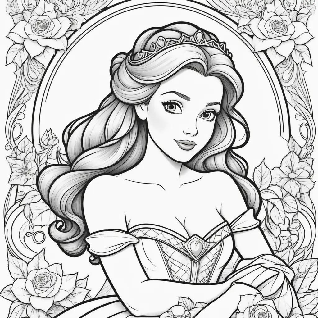 Disney princess belle coloring pages with flowers