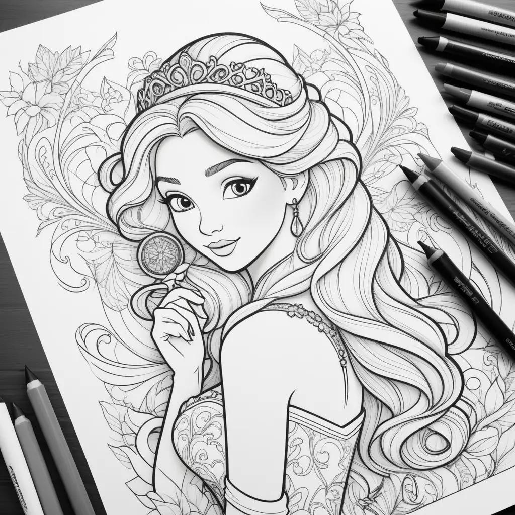 Disney princess coloring book pages with princess drawings