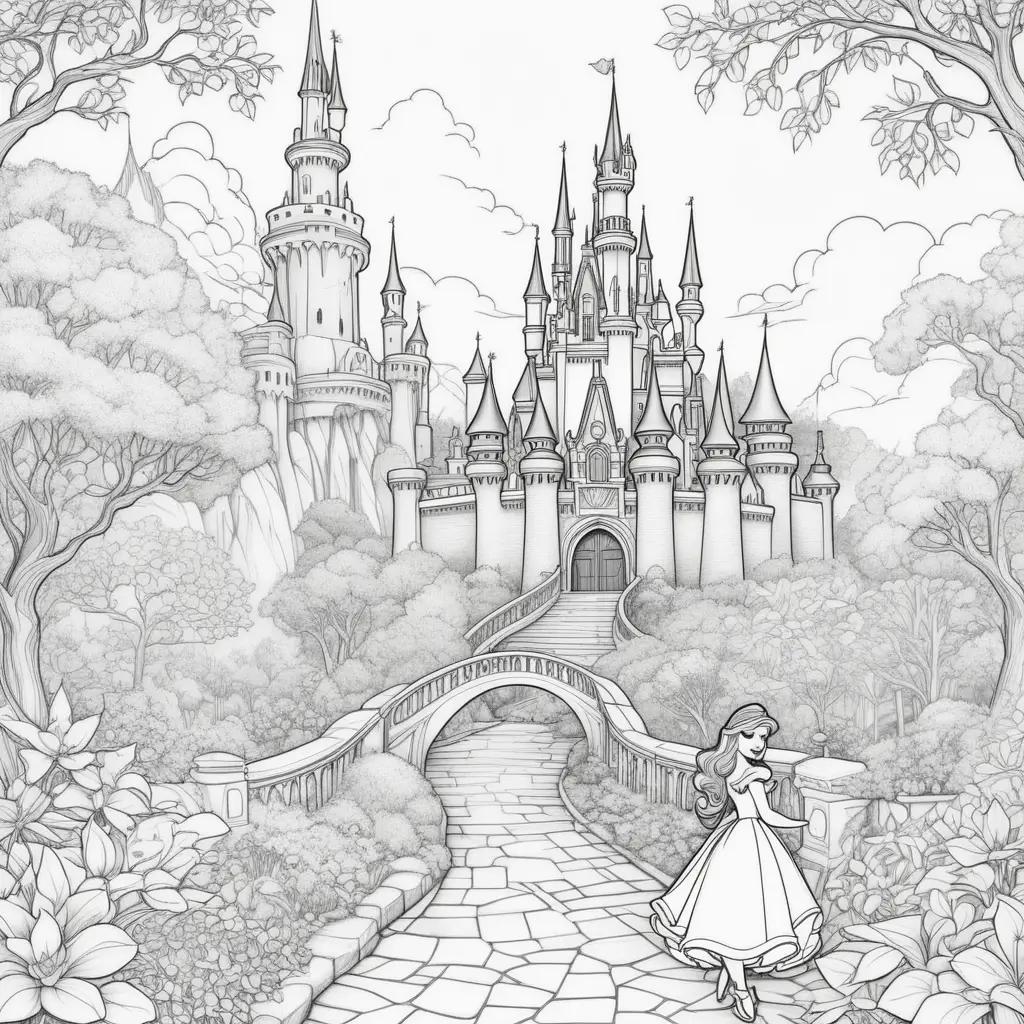 Disney princess coloring page in black and white