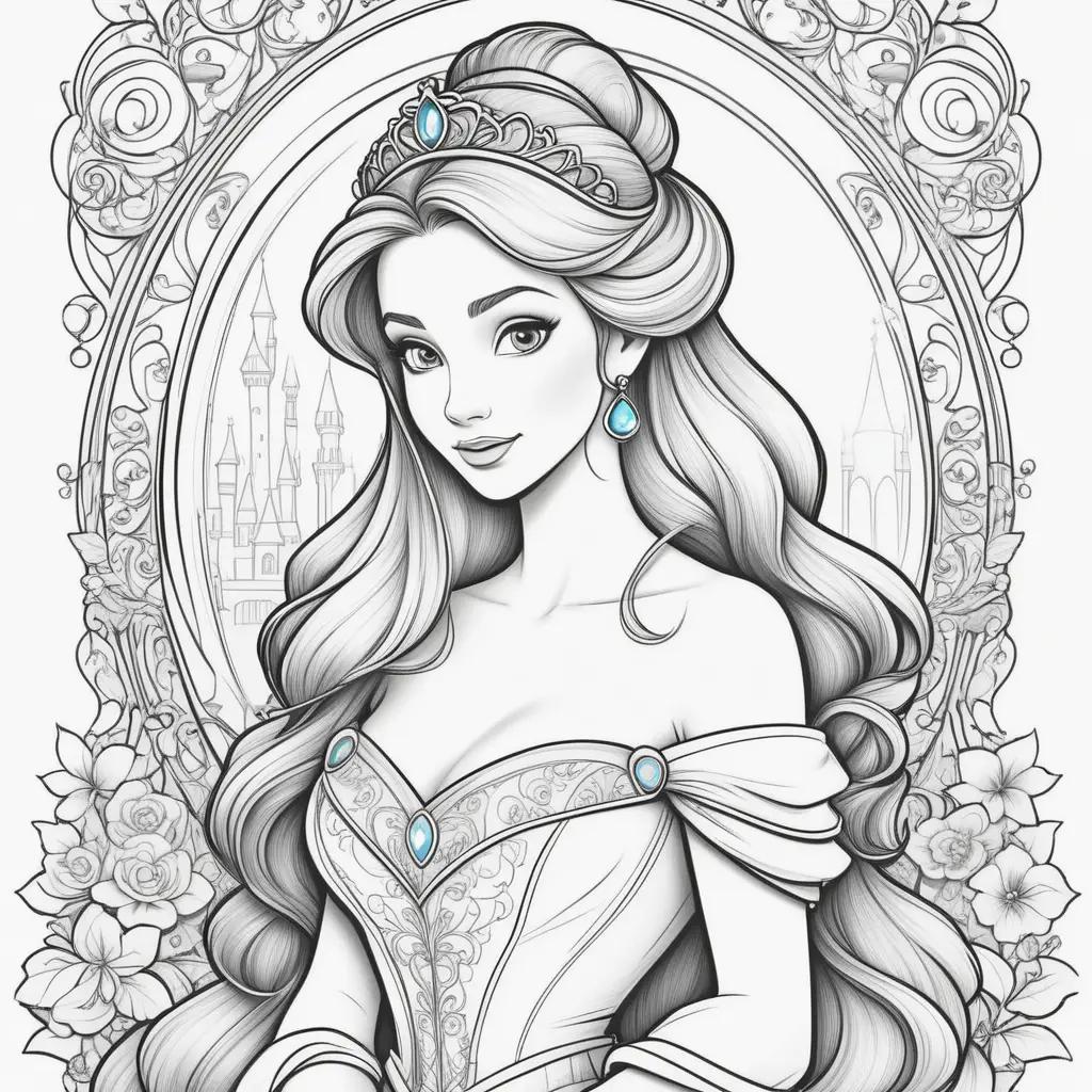 Disney princess coloring pages: Belle, Rapunzel, Snow White, Ariel, Mulan