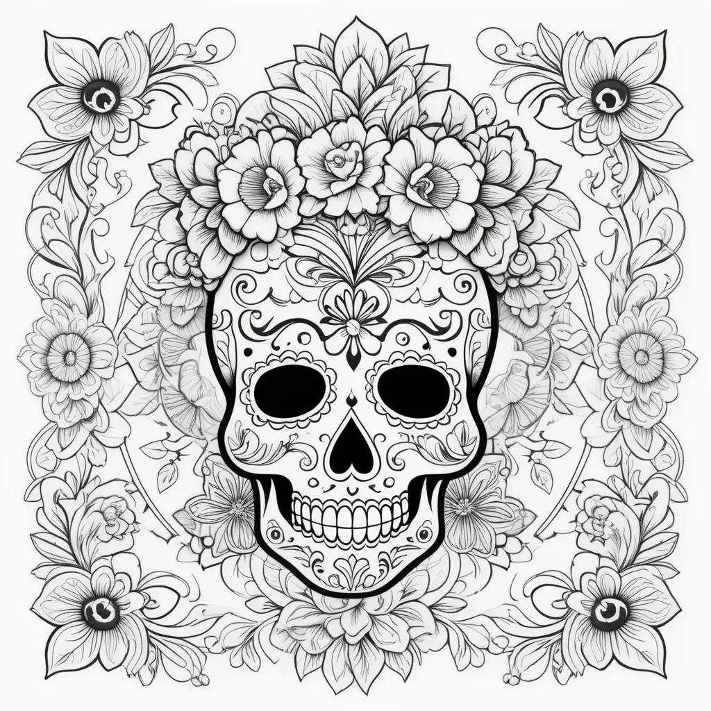 Diwali Coloring Pages with Flower Skull