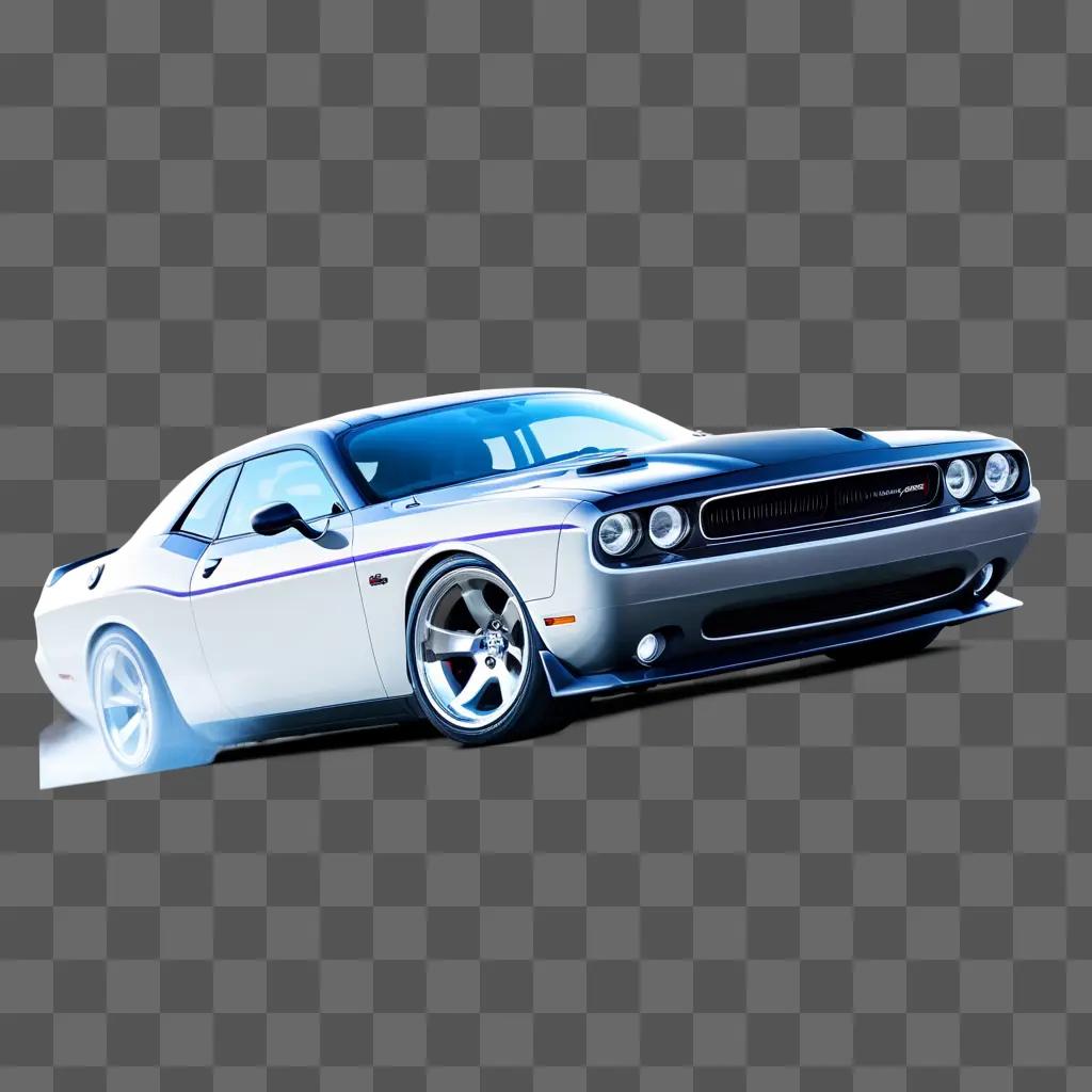 Dodge Challenger with a blue stripe and white rims