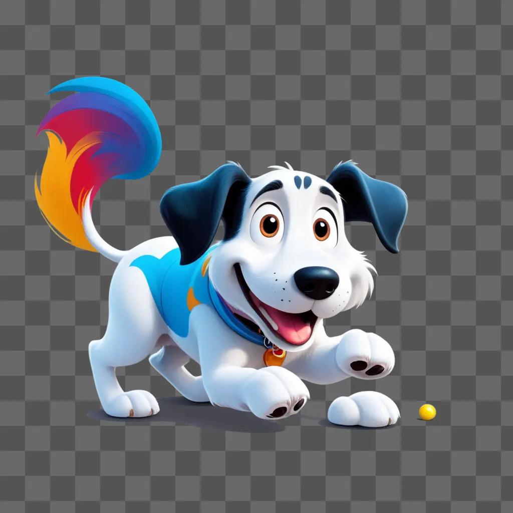 Dog cartoon on a gray background with a yellow ball