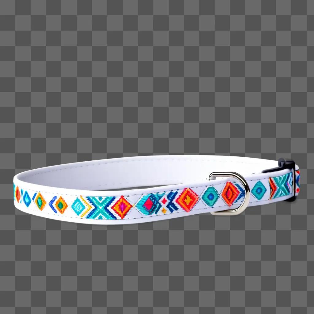 Dog collar with colorful diamond design on a white background