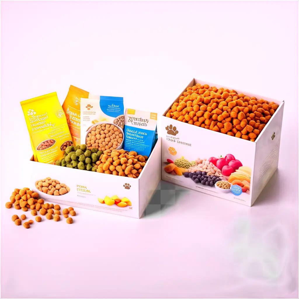 Dog food box with assorted nuts and vegetables