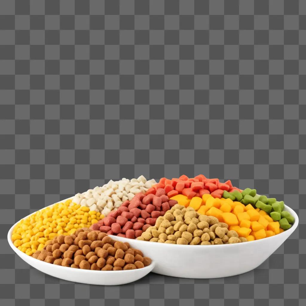 Dog food in a bowl with assorted flavors