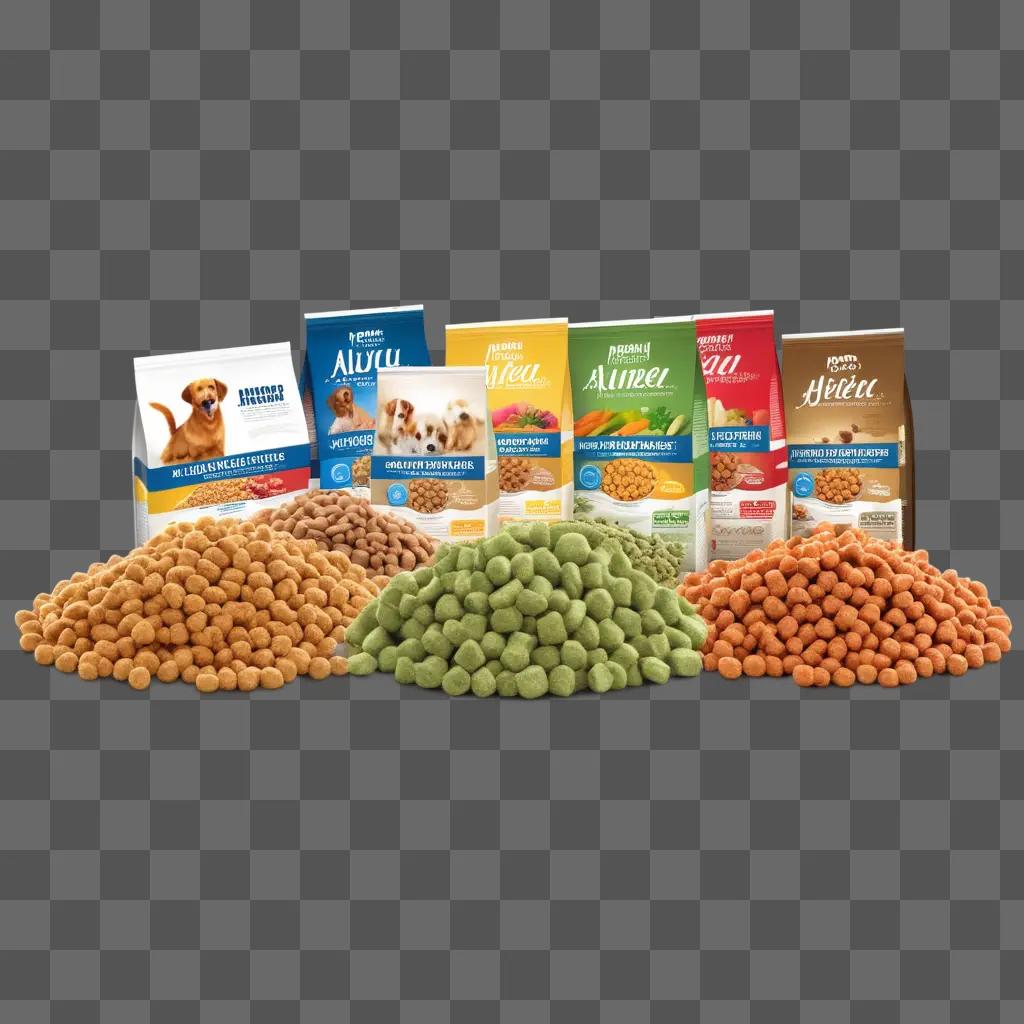 Dog food products on a table