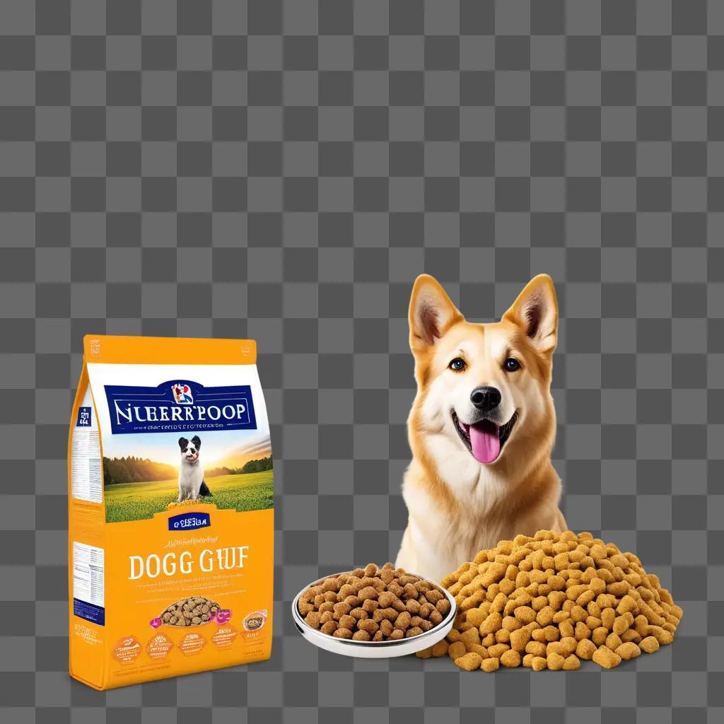 Dog food with dog sitting next to it on a table