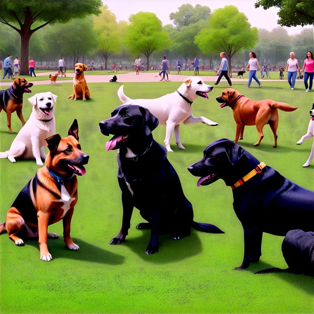 Dog park filled with a variety of breeds