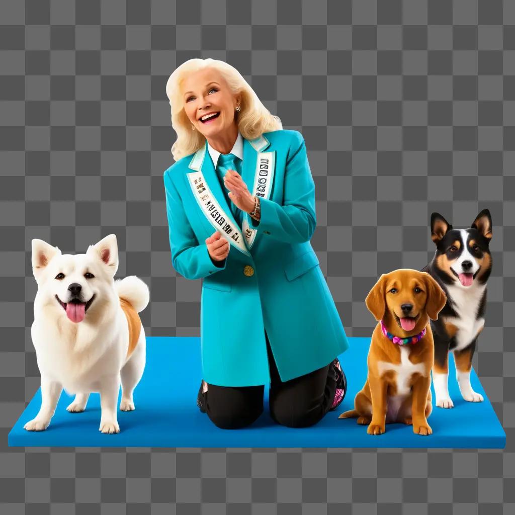 Dog show features smiling woman with dogs