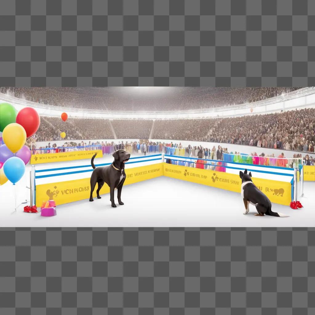 Dog show with dogs and balloons