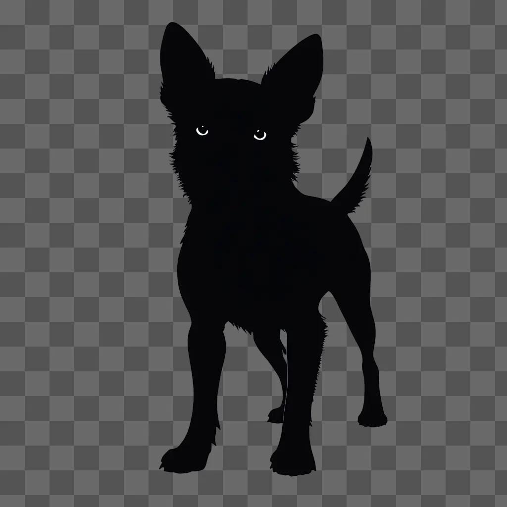 Dog silhouette with glowing eyes against black background