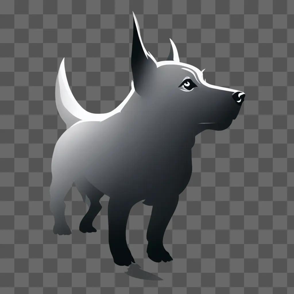 Dog silhouette with glowing eyes on gray background