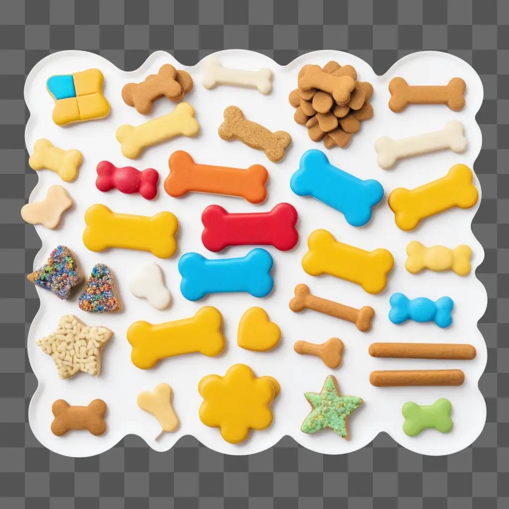 Dog treats, star, and bone shapes on a white plate