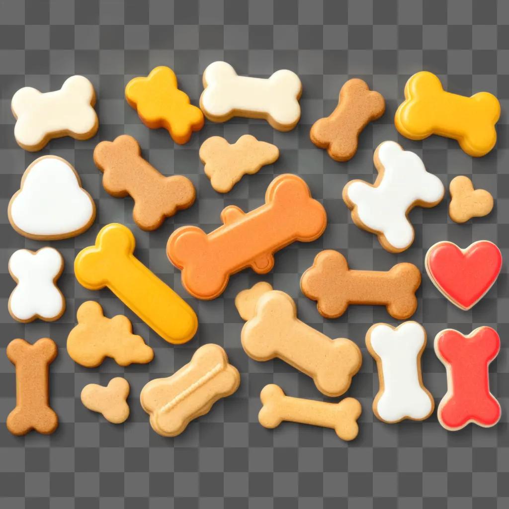 Dog treats are displayed on a table