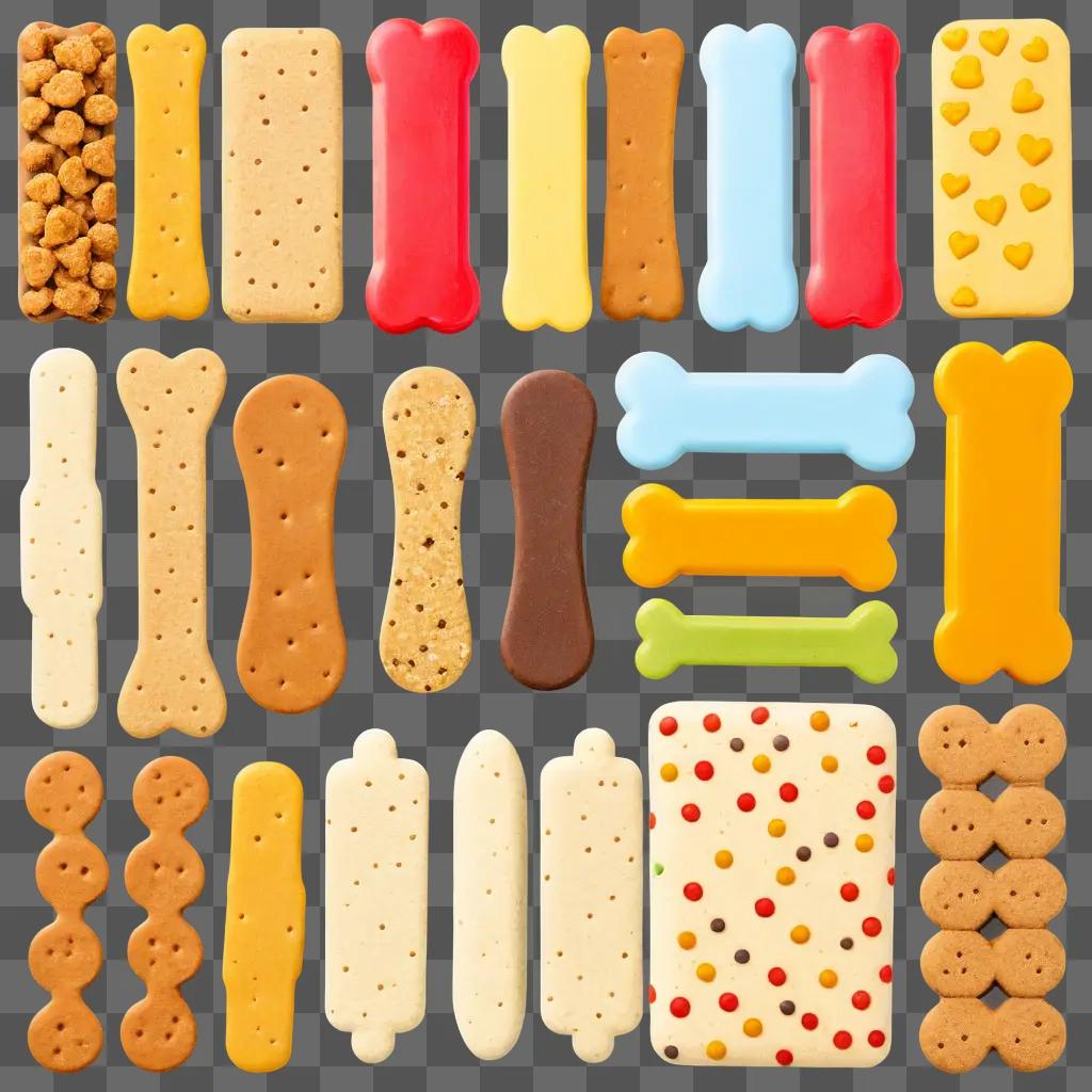 Dog treats displayed on a colorful background