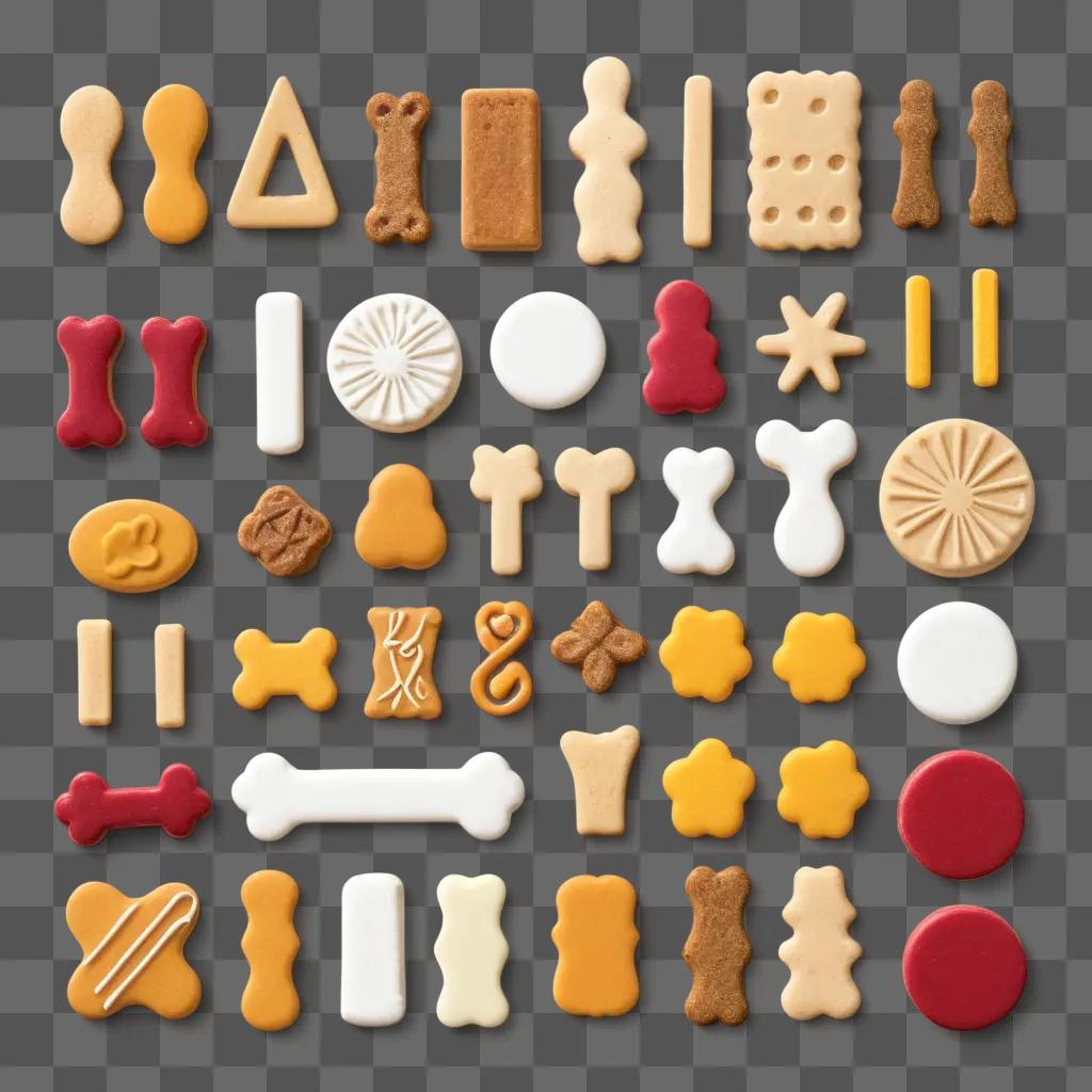 Dog treats in various shapes and sizes