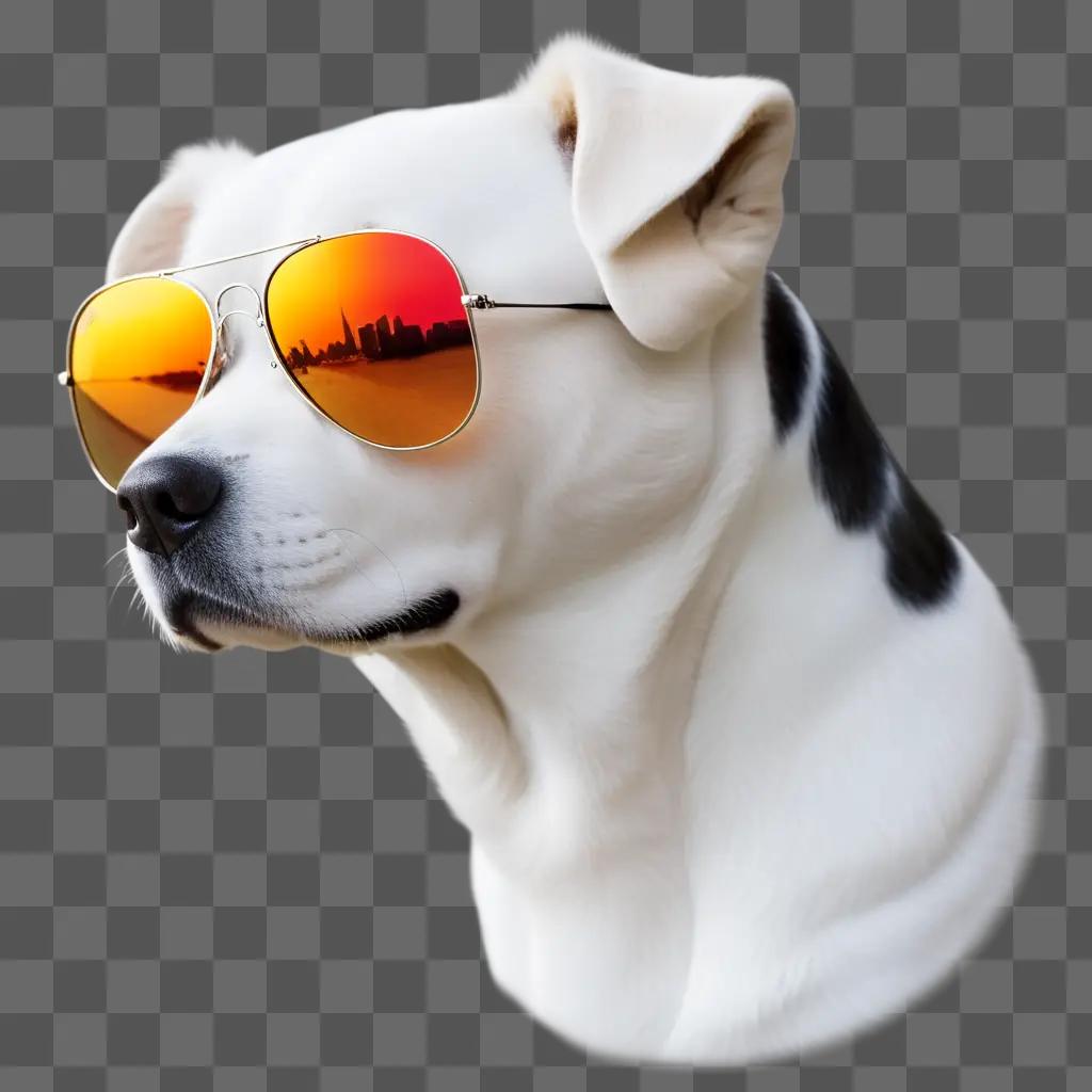 Dog with transparent sunglasses and reflection of city