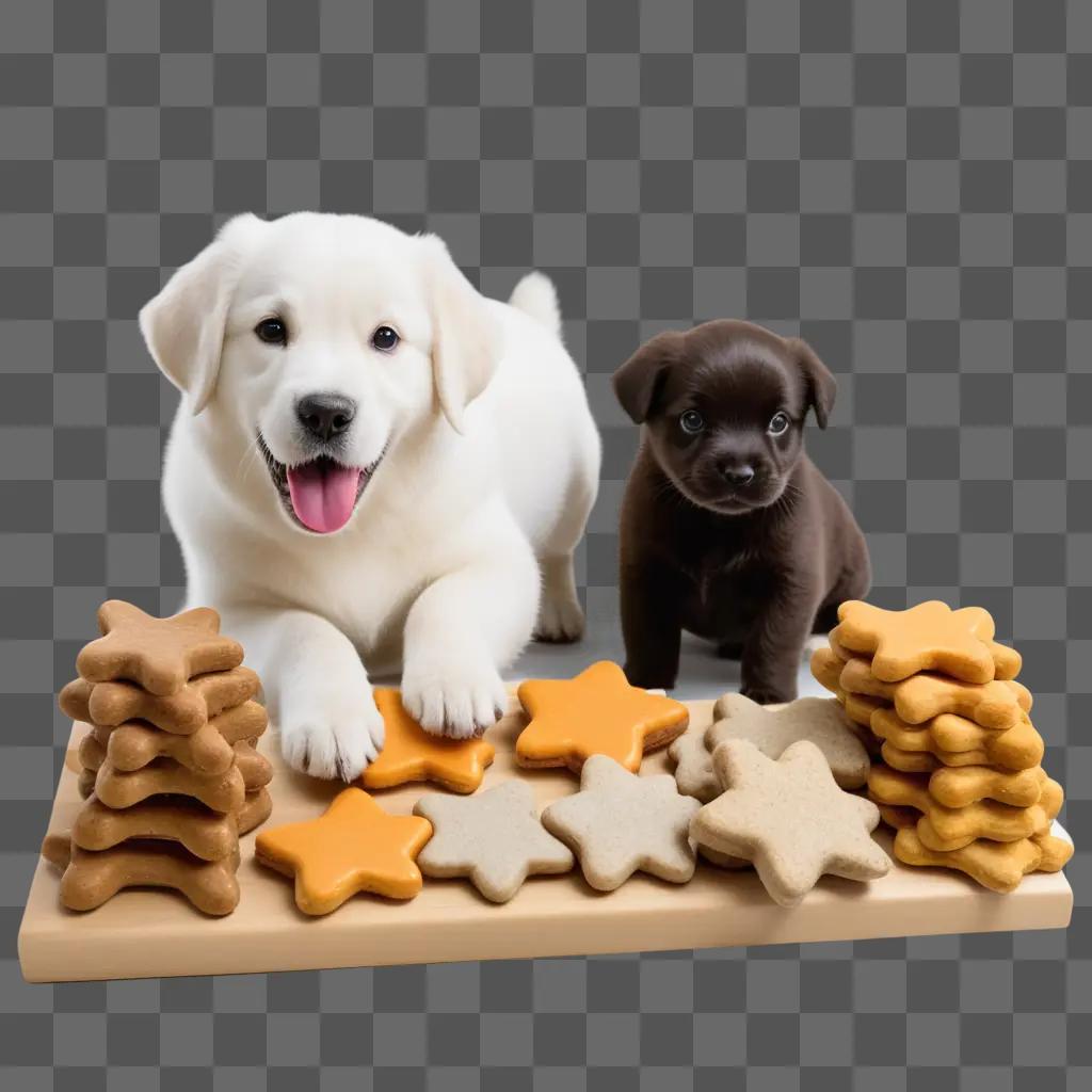 Dogs enjoy dog treats on a brown surface