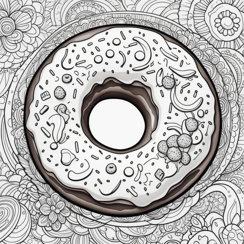 Donut coloring page with icing and sprinkles