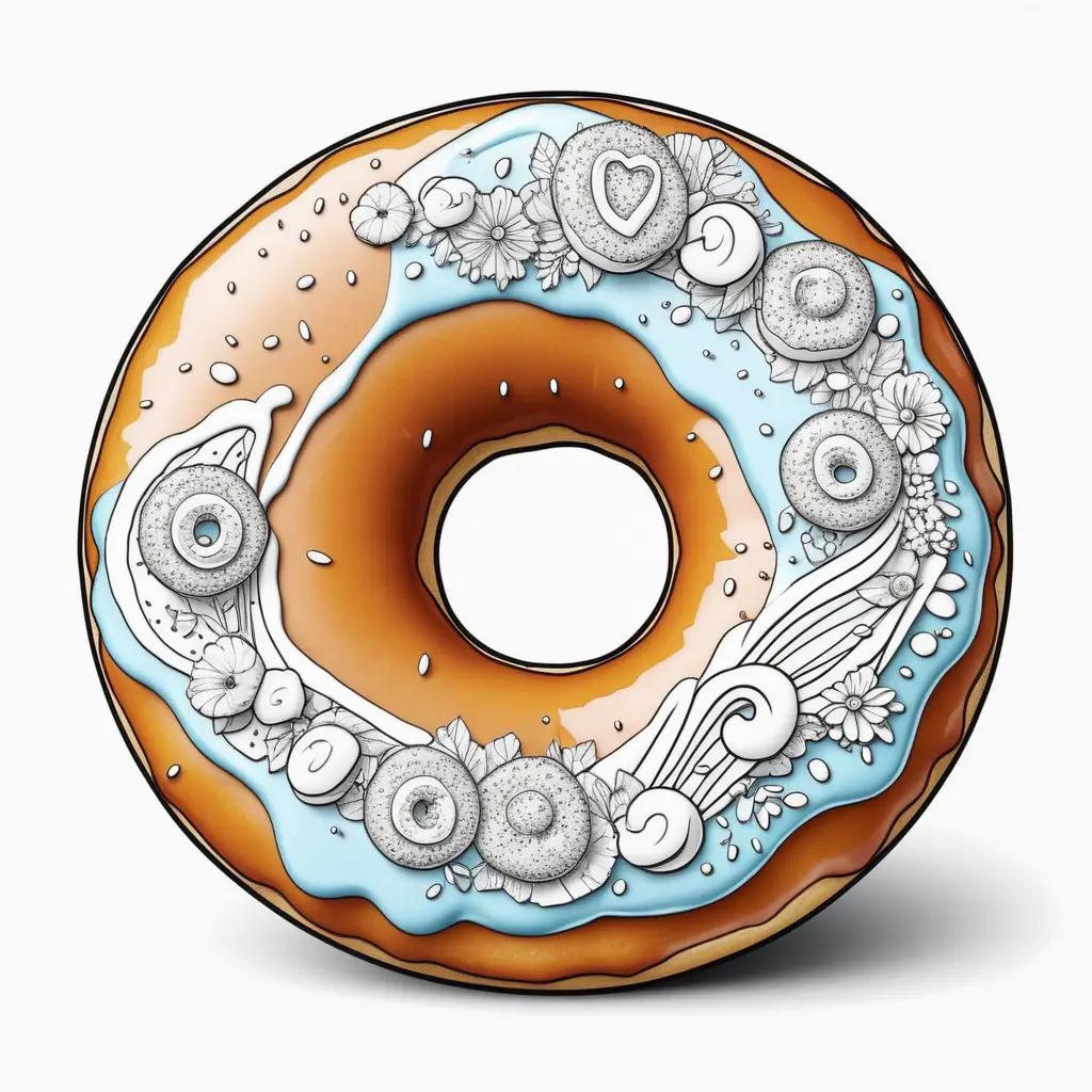 Donut with colorful icing and decorations on a coloring page