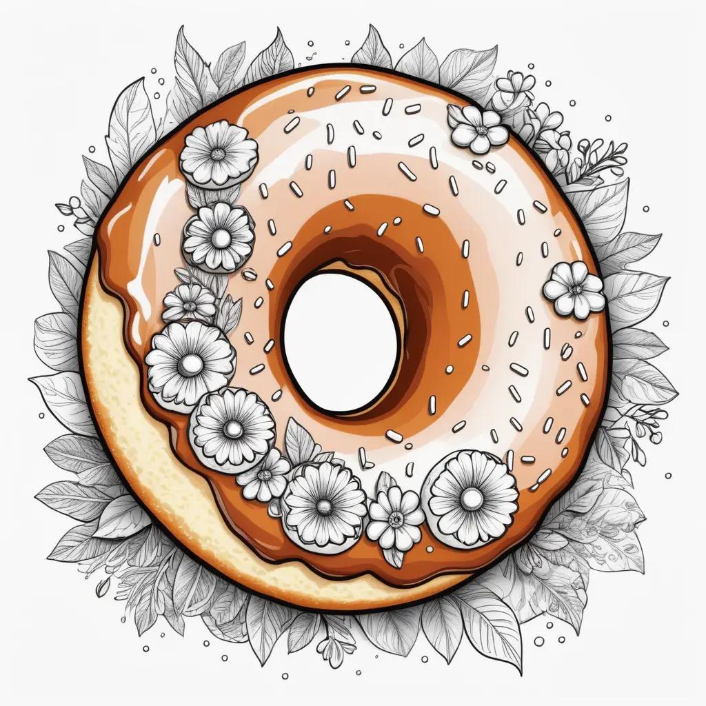 Donut with flowers coloring page for kids