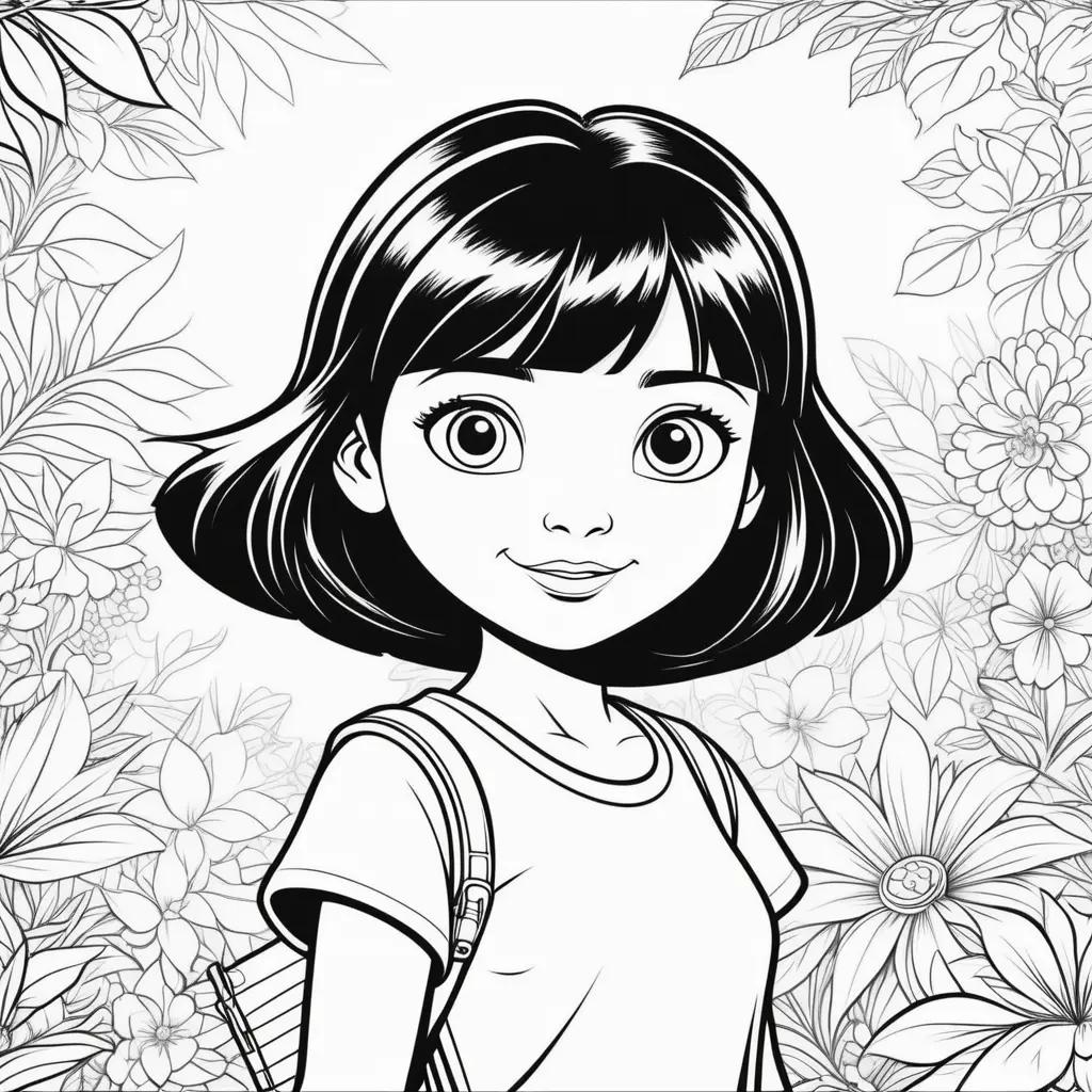 Dora Coloring Page with Flowers and Flower