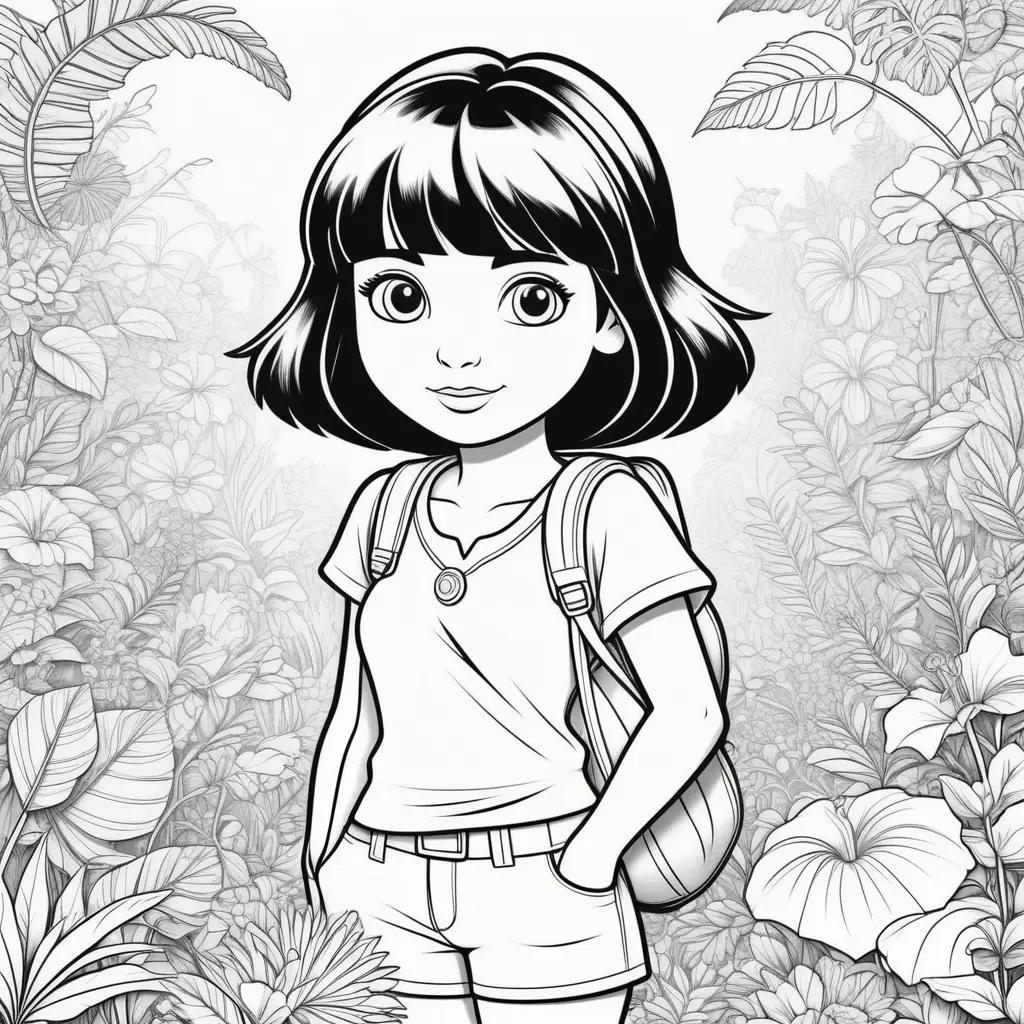 Dora Coloring Pages Showing a Girl and a Backpack