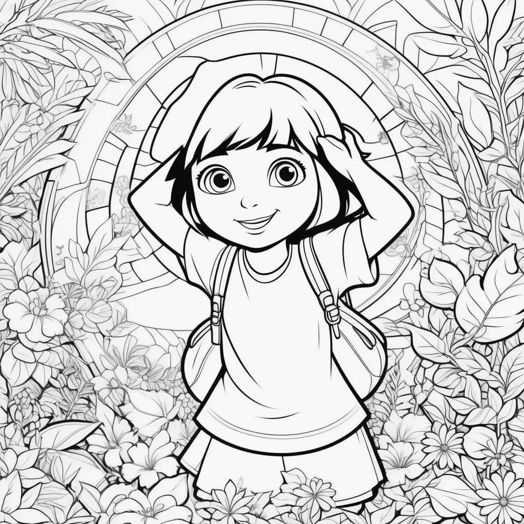 Dora coloring pages with black and white illustration of a girl in a backpack