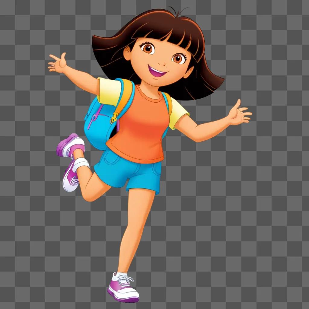 Dora the Explorer runs with backpack