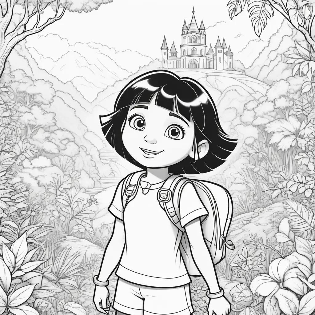 Dora the explorer coloring pages of a girl and a castle