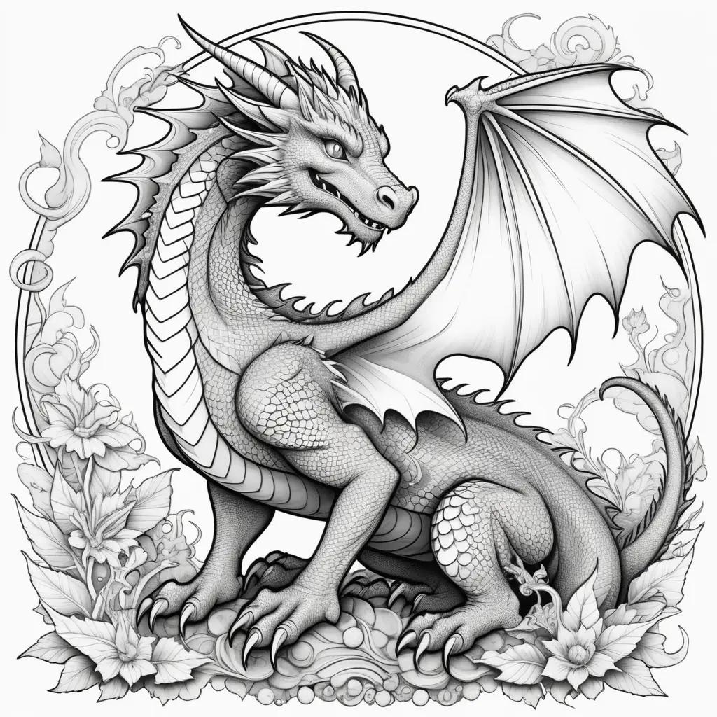 Dragon Coloring Page with Black and White Coloring