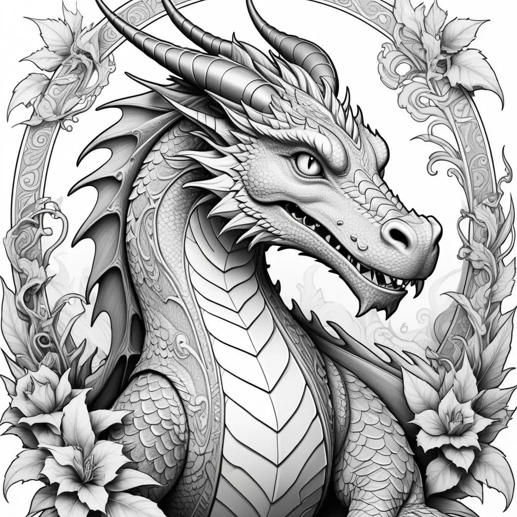 Dragon Coloring Page with Colorful Flowers