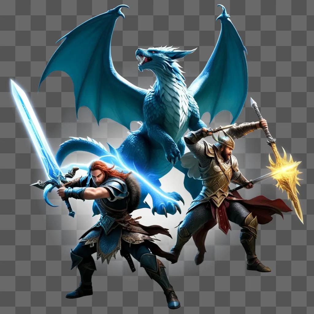 Dragon and warriors in a fantasy rpg