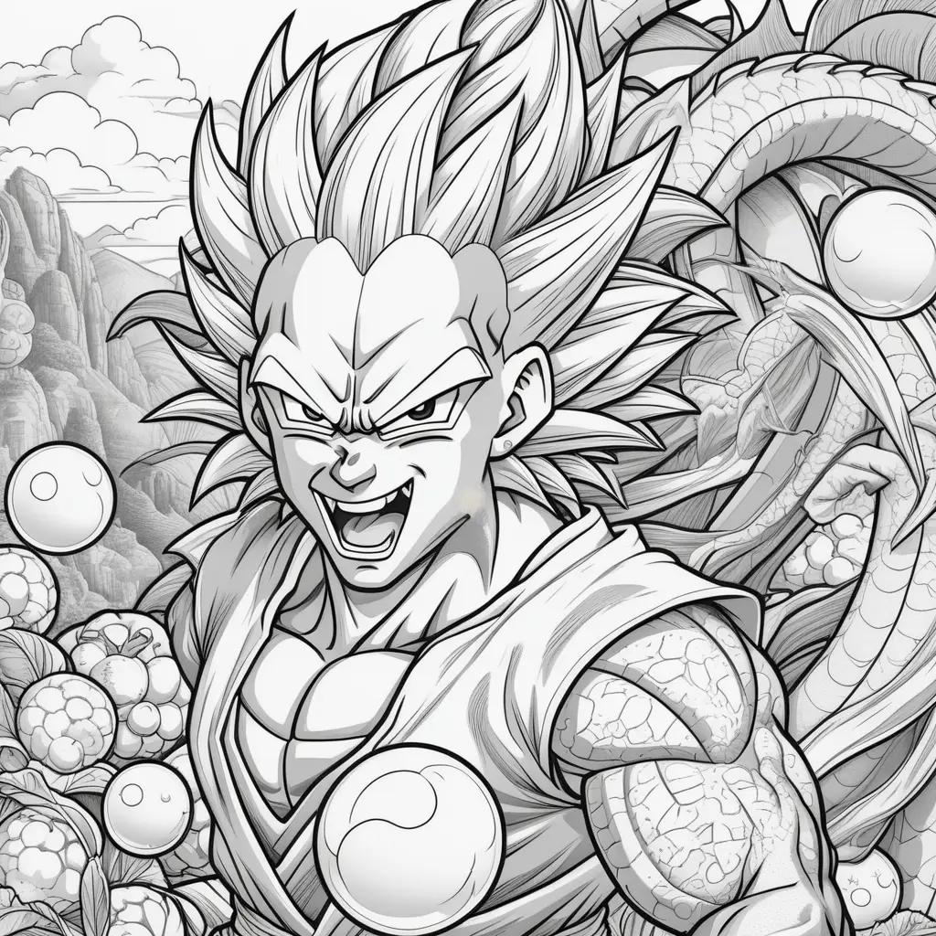 Dragon ball coloring pages with a character in a black and white image