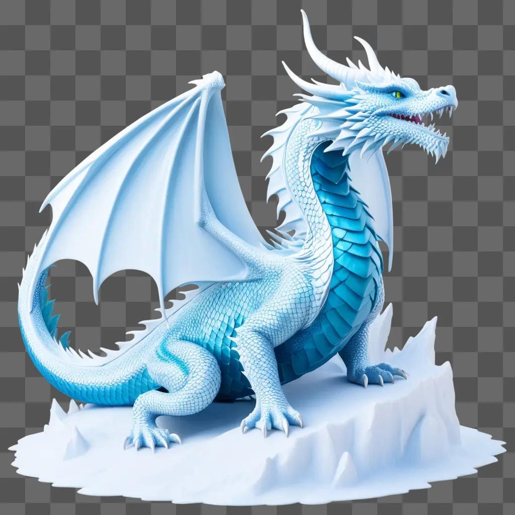 Dragon with blue and white scales on ice