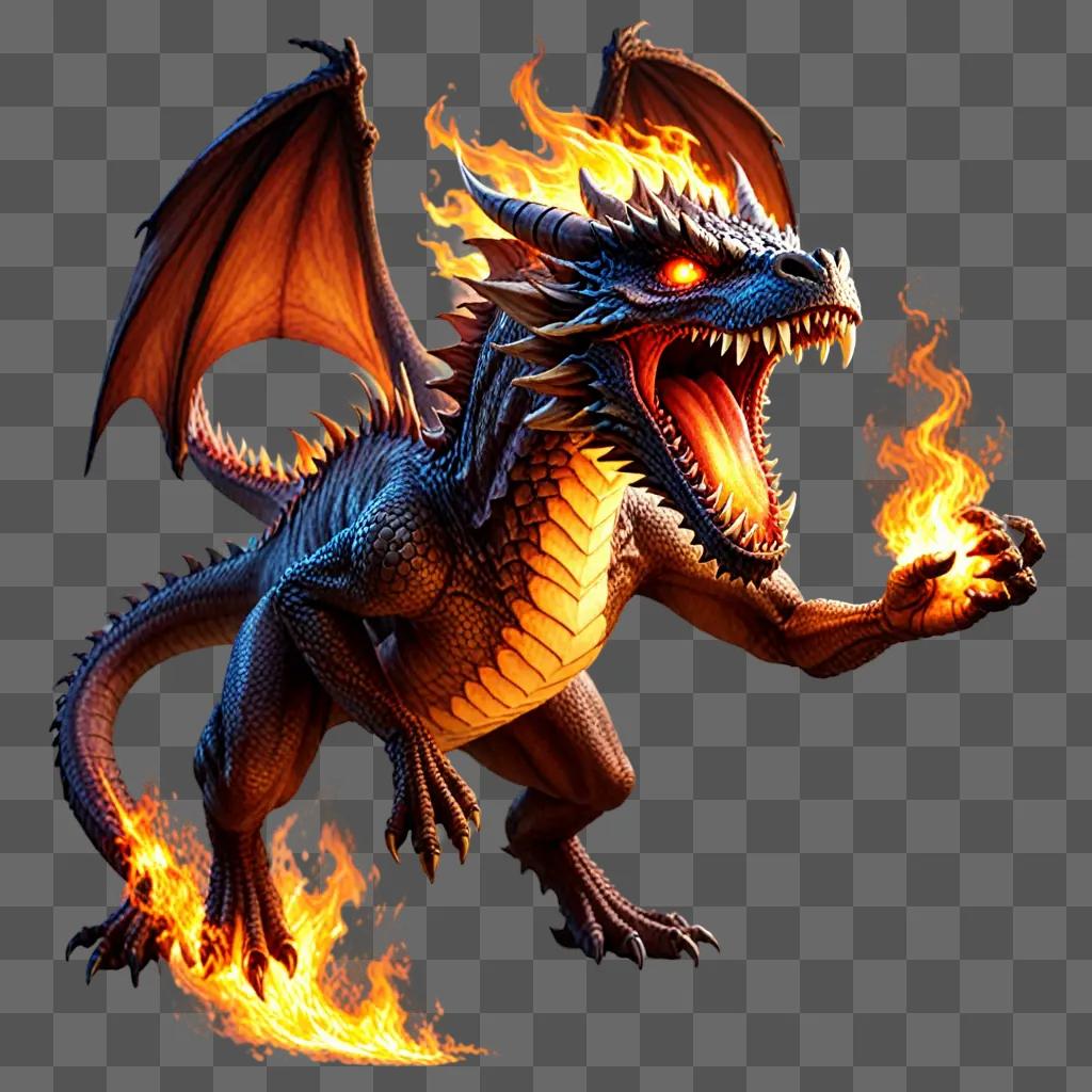 Dragon with fire breath, flying in the air