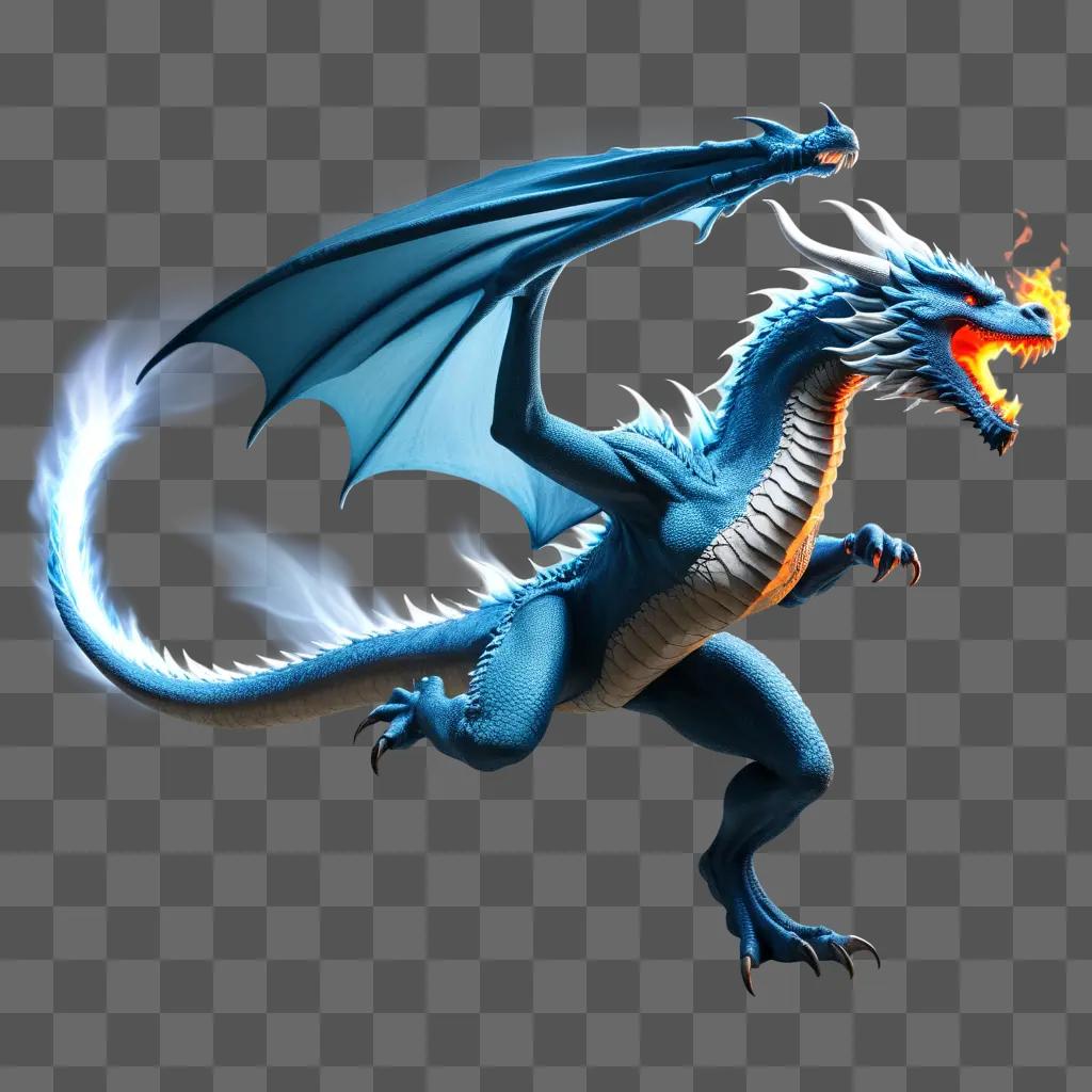 Dragon with fire breath on a blue background