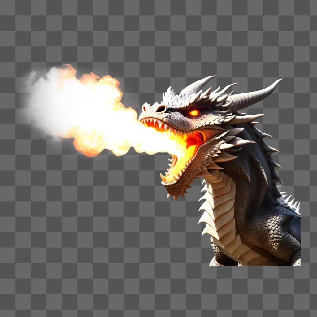 Dragon with fire breath spits flame