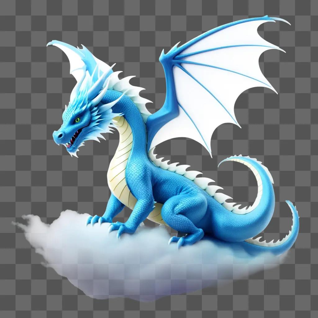 Dragon with transparent wings on a cloud background