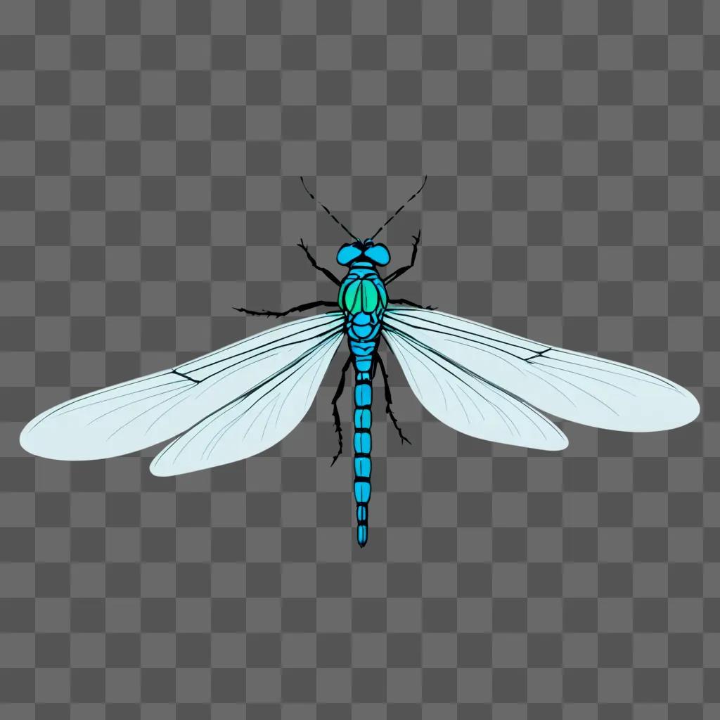 Dragonfly clipart with blue wings and green eyes