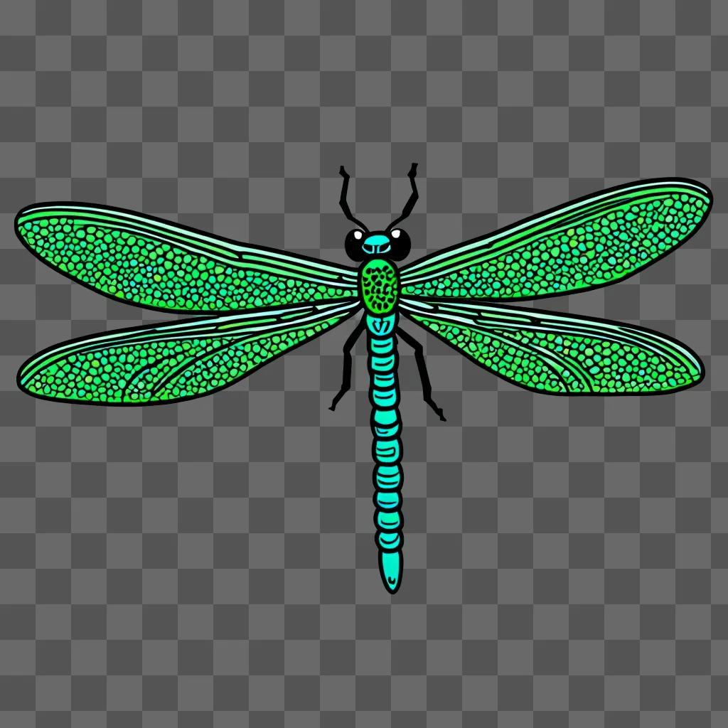 Dragonfly drawing for kids with black and green colors