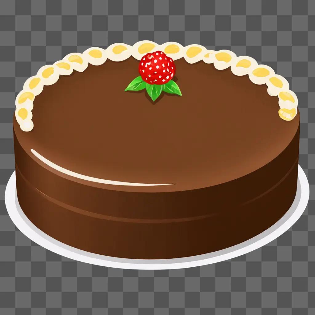 Drawing of a chocolate cake with white frosting and a red berry on top